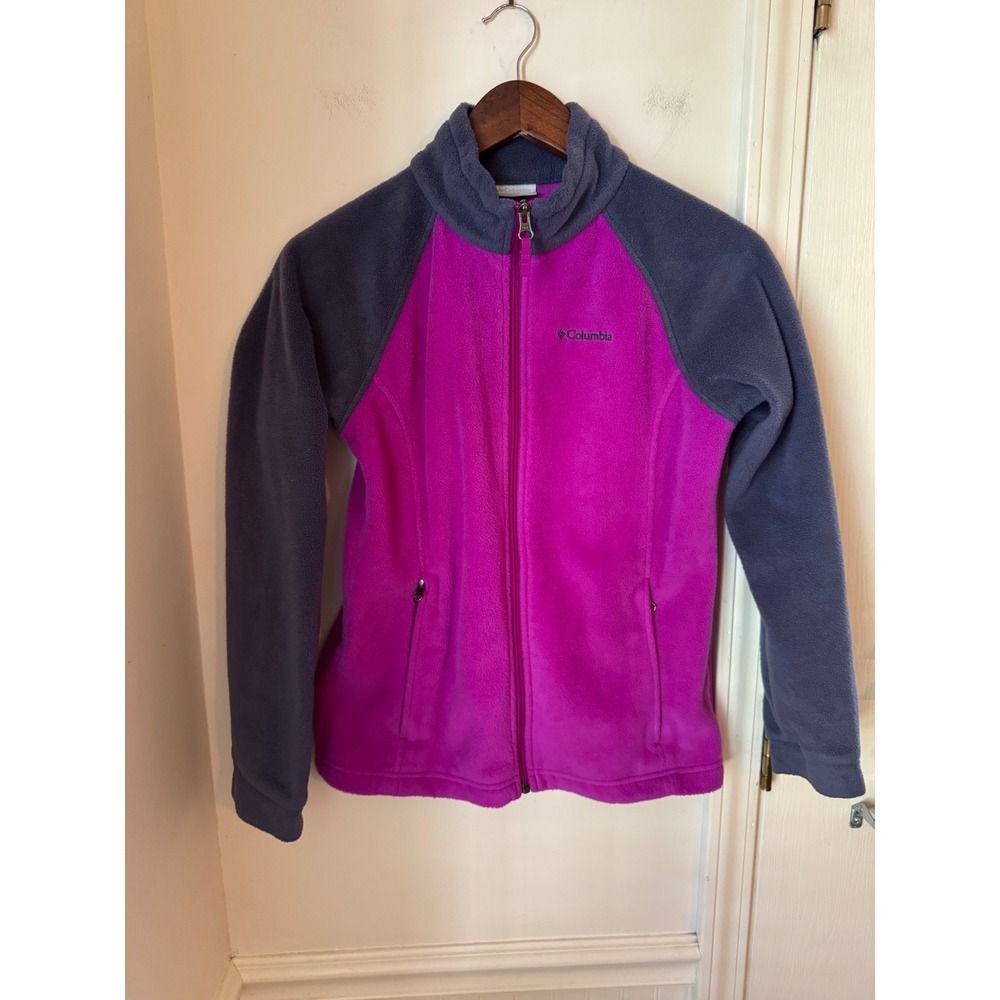 Columbia Girls Fleece Jacket Large 14/16 Full Zip Pink Gray Mock Neck Hiking